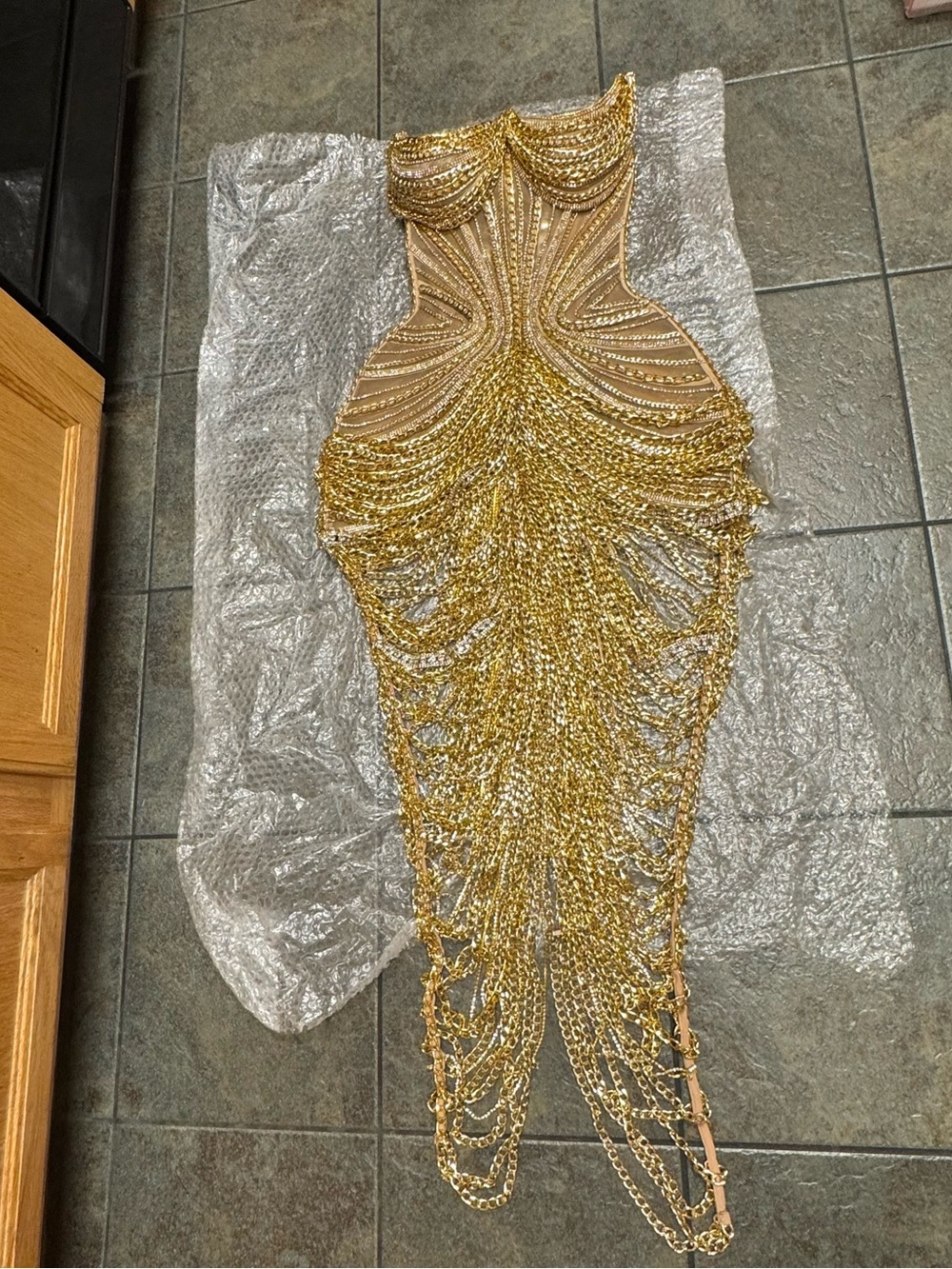 Stunning Designer Silver/Gold Evening Dress M - Picture 10 of 16